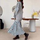 LILIANDILANフェイクスウェットチェック柄ドレス　グレー