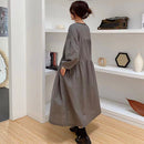 LILIANDILAN ゆったりクールネックシャツワンピース　かキーいろ 008#