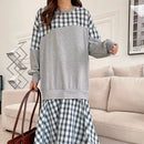 LILIANDILANフェイクスウェットチェック柄ドレス　グレー