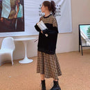 LILIANDILAN フェイクスウェットチェック柄ドレス　ブラック